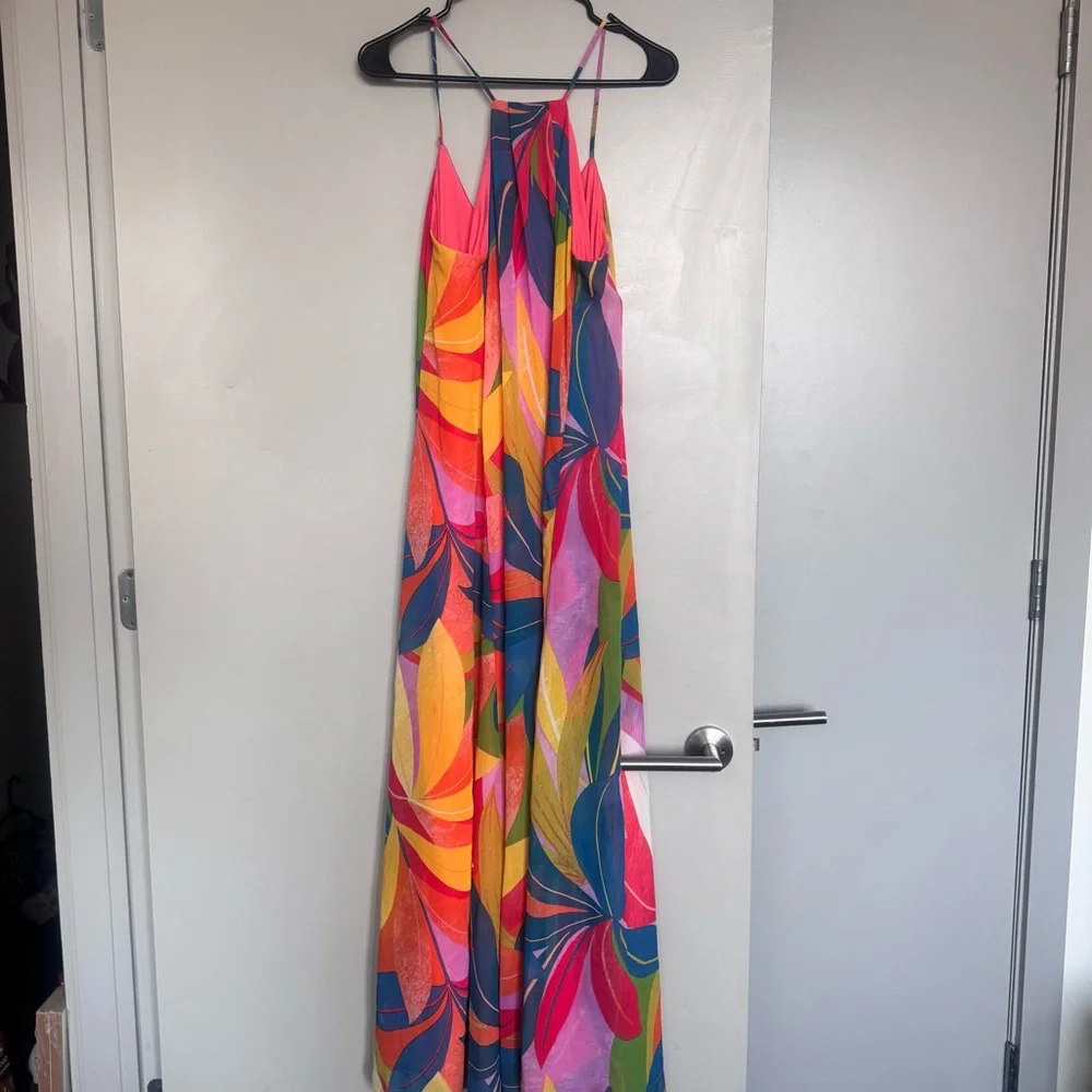 Nicole Miller Chiffon Tropical Maxi Dress Multicolor Size Medium - Picture 4 of 6